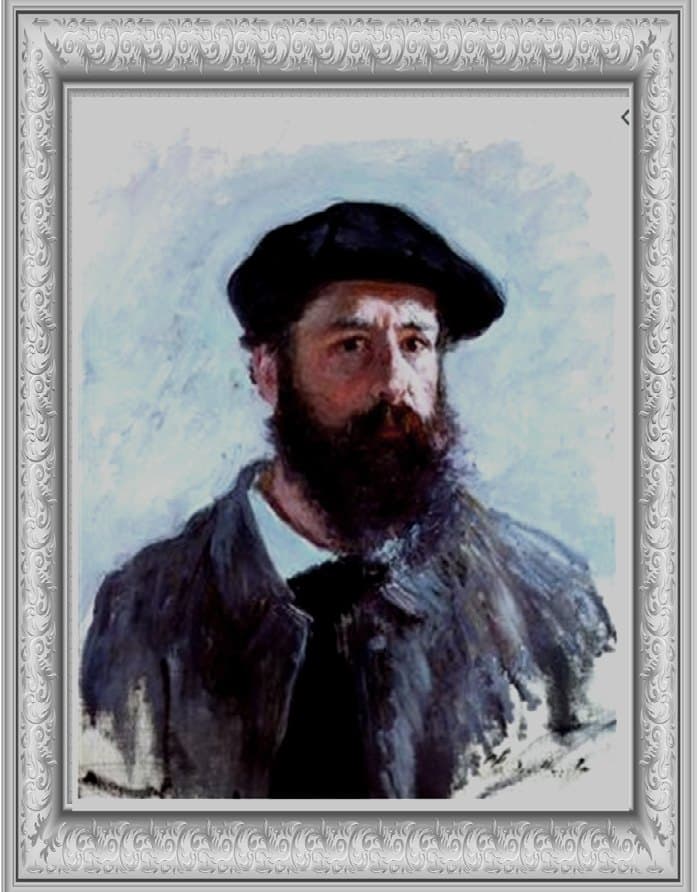 Autorretrato de Claude Monet con boina y barba blanca.